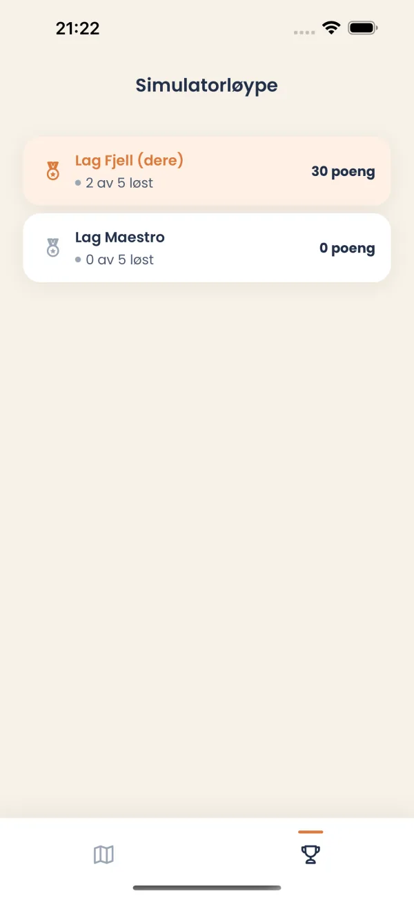 Rebus-appen: ledertavle med to lag og poeng